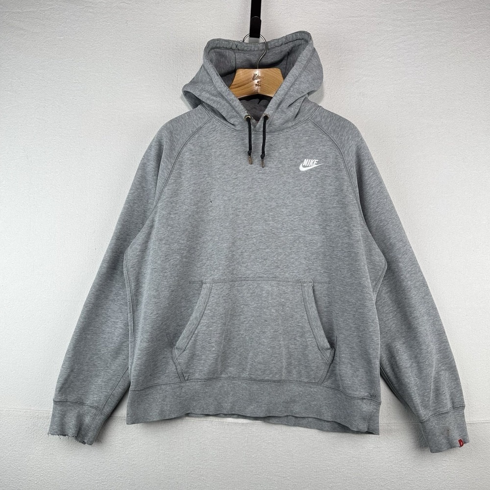 90's Vtg Nike Swoosh Pullover Hoodie Grey Sweatshirt Red Tag Men's L *Distressed